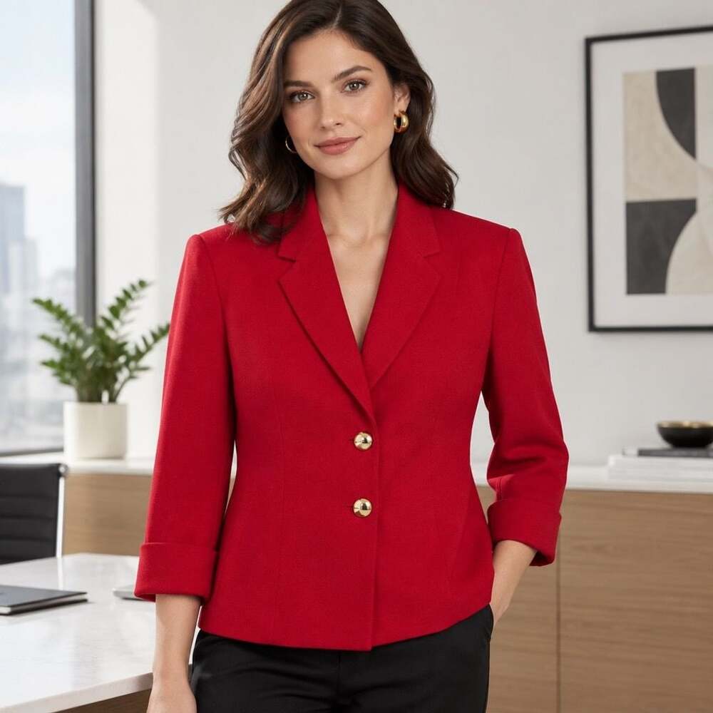 Tahari Arthur S. Levine Blazer Size 14 Red Gold Buttons